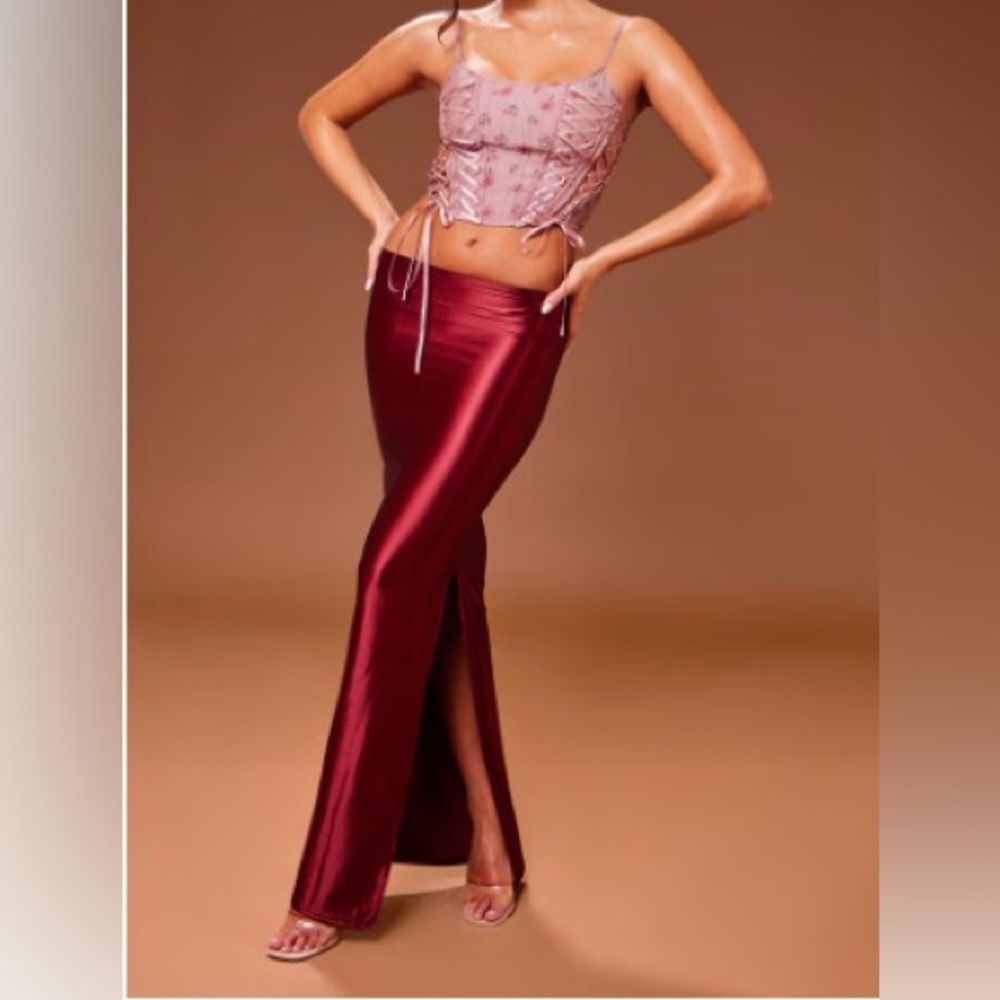PrettyLittleThing Burgundy Maxi Skirt